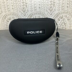 POLICE Designer Glasses/Sun Glasses Case - Black Semi Hard Zip-Up‎ - Clamshell